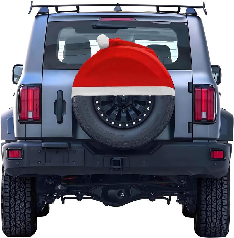 AmFor Christmas Spare Tire Hat - Santa Claus Hat Wheel Covers for RVs, Trailers, Cars - Christmas Tire Cove Car Tire Decoration Fits 27-29 Inch Wheels Diameter - Image 1